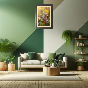 The cat is watching butterfly Black Photo Frame Funny Animal and Bird Cartoon Art