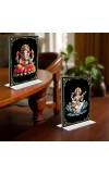 Sri Ganesh & Debi Saraswati Acrylic T-Style Photo Stand, Compact and Stylish Spiritual Display, easily change 2 photos (Pack of 1)