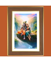 Radha Krishna Photo Frame - 10x14 Inches, Brown Wooden Frame for Home, Office & Temple Decoration