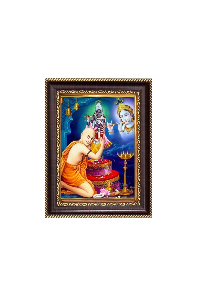 Sri Chaitanya Mahaprabhu with Sri Krishna Digital Print Photo 6.7x8.7 inches - Vibrant Religious Wall Art for Home, Office and Temple Decor.