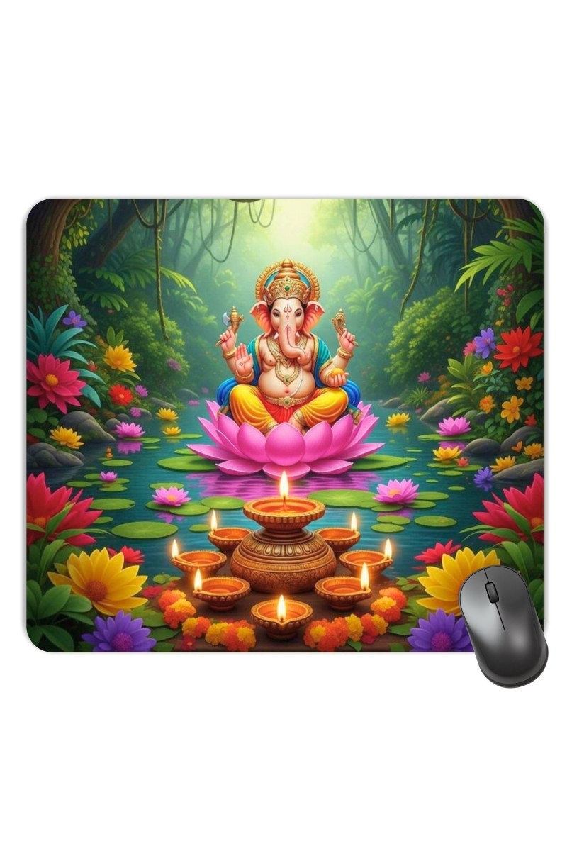 Customized Lord Ganesha Picture Sublimation Mouse Pad | 8 X 7.5 Inch | Smooth Cloth Surface | Non-Slip Rubber Base | Personalized Mousepad for Laptop & Desktop (F16992)