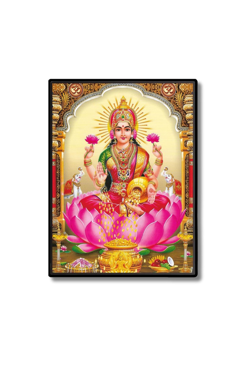 Lakshmi Laminated Photo - 5x7 Inches, Divine Blessings for Home & Office and Temple Decoration