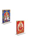 Car Desk/Table Top Maa Saraswati & Maa Durga Acrylic T-Style Photo Stand - 2.5x3.5 Inches, Compact and Stylish Spiritual Display, easily change 2 photos (Pack of 1)