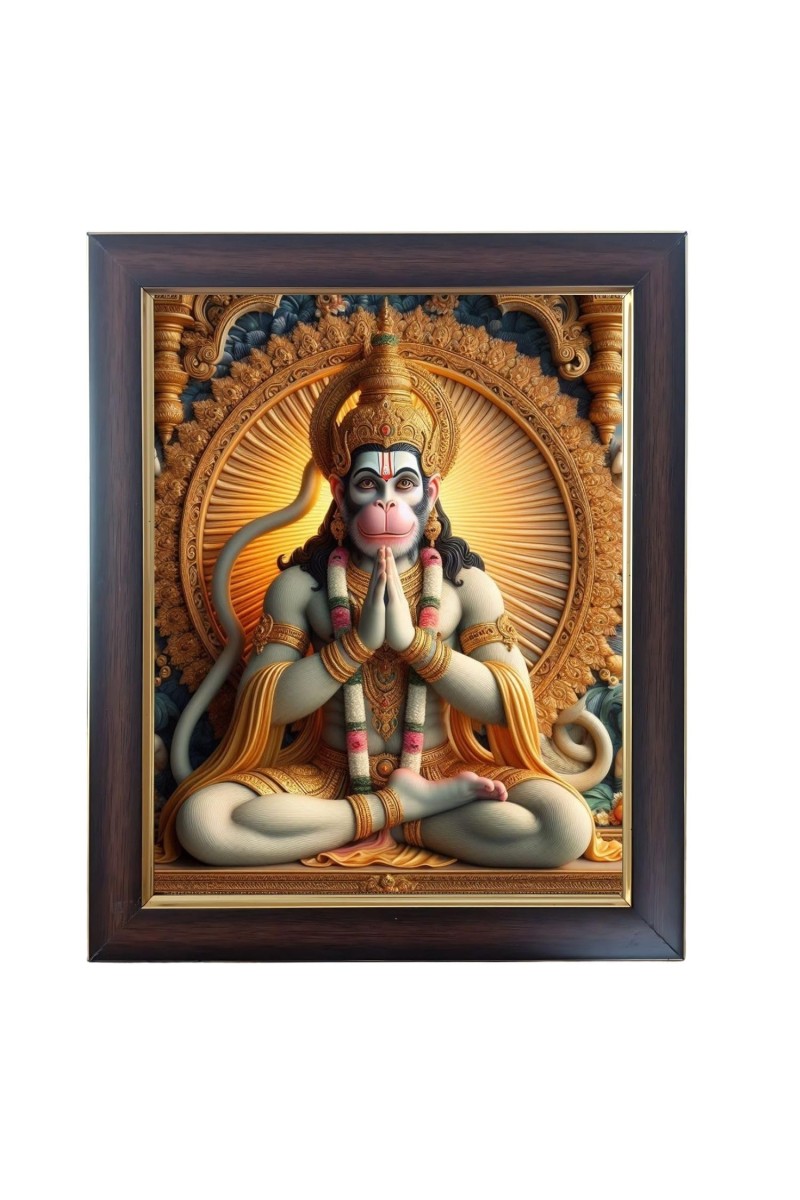 Hitech Sales Shri Hanumanji Photo Frame for Pooja Room, Temple Decor, Home Decoration and Gift (Wall and Tabletop, Rectangular, Polystyrene Frame, Printed Photo, 24 x 29 cm, Black)