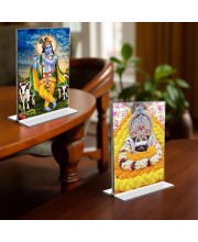 Lord Khatu shyam & Sri Krishna Acrylic T-Style Photo Stand - 11x13 Inches, Compact and Stylish Spiritual Display, easily change 2 photos (Pack of 1)