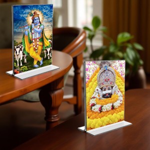 Lord Khatu shyam & Sri Krishna Acrylic T-Style Photo Stand - 7x9 Inches, Compact and Stylish Spiritual Display, easily change 2 photos (Pack of 1) Lord Khatu shyam & Sri Krishna Acrylic T-Style Photo Stand - 7x9 Inches, Compact and Stylish Spiritual Display, easily change 2 photos (Pack of 1)