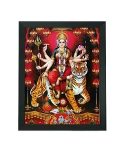 Hitech Sales Goddess Durga Mata Polystyrene Photo Frame for Pooja Room, Temple Decor, Home Decoration and Gifting (Wall and Tabletop, Rectangular, Printed Photo, 7.12 x 9.12 inches Frame, Black)