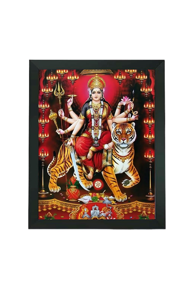 Hitech Sales Goddess Durga Mata Polystyrene Photo Frame for Pooja Room, Temple Decor, Home Decoration and Gifting (Wall and Tabletop, Rectangular, Printed Photo, 7.12 x 9.12 inches Frame, Black)