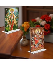 Debi Durga Acrylic T-Style Photo Stand - 11x13 Inches, Compact and Stylish Spiritual Display, easily change 2 photos (Pack of 1)
