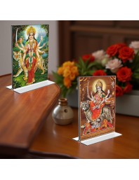 Debi Durga Acrylic T-Style Photo Stand - 7x9 Inches, Compact and Stylish Spiritual Display, easily change 2 photos (Pack of 1)