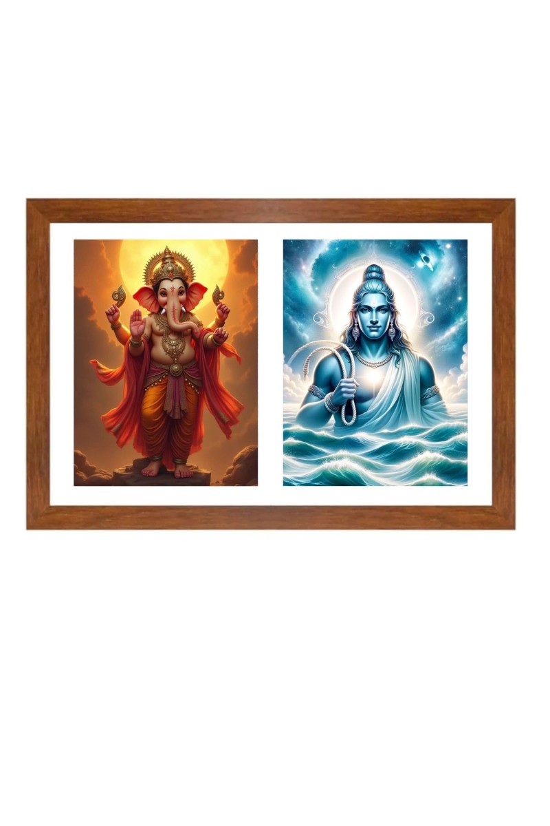 Lord ganesha and varuna deva Photo Frame - 17x21Inches - Spiritual Artwork for Home Decor, Puja Room and Office Decoration