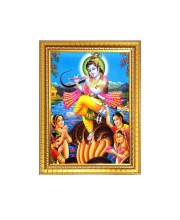 Bal Krishna Dancing On Kaliya Naag Photo Frame - 10x14 Inches, Brown Wooden Frame for Home, Office & Temple Decoration