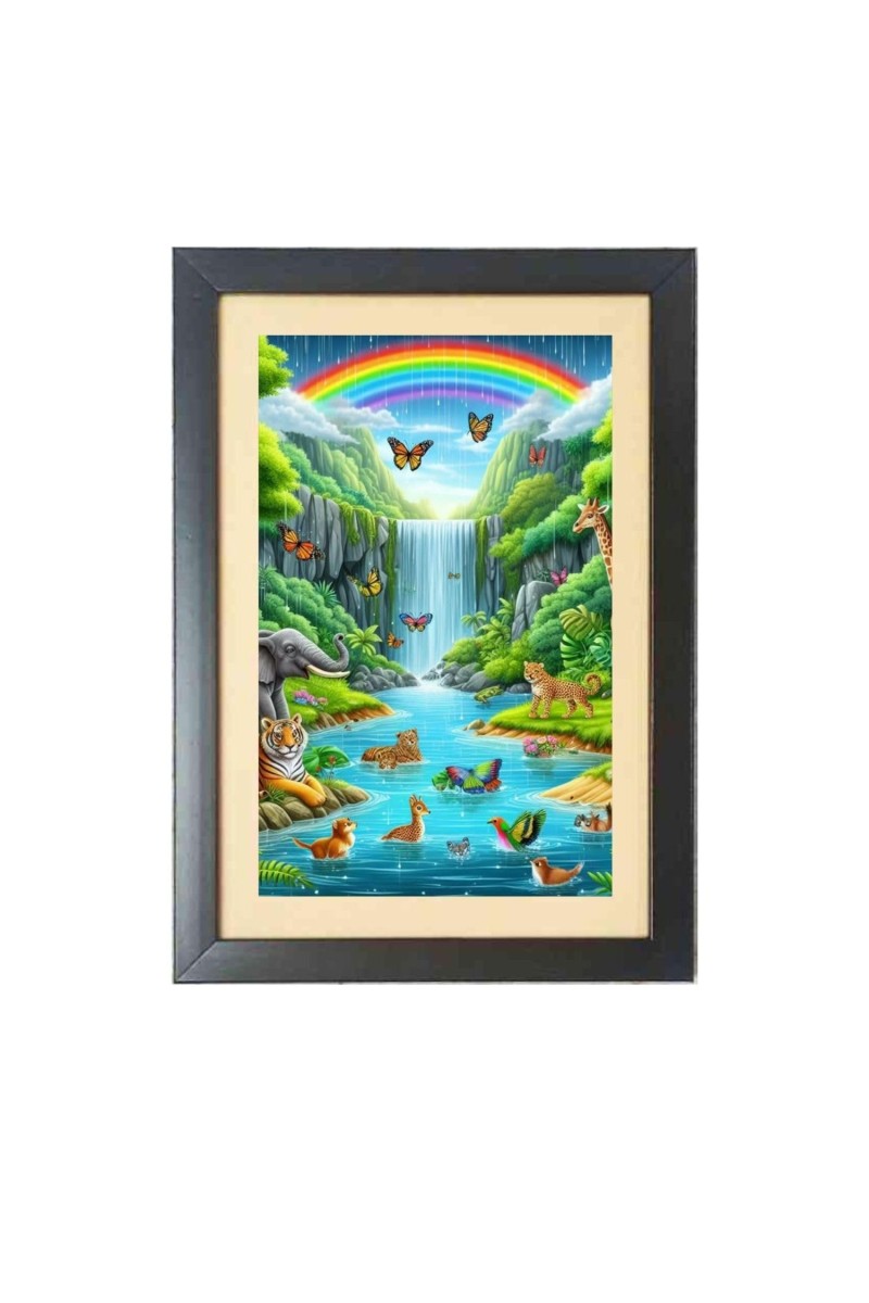 Animals and birds in rainbow Black Photo Frame Funny Animal and Bird Cartoon Art