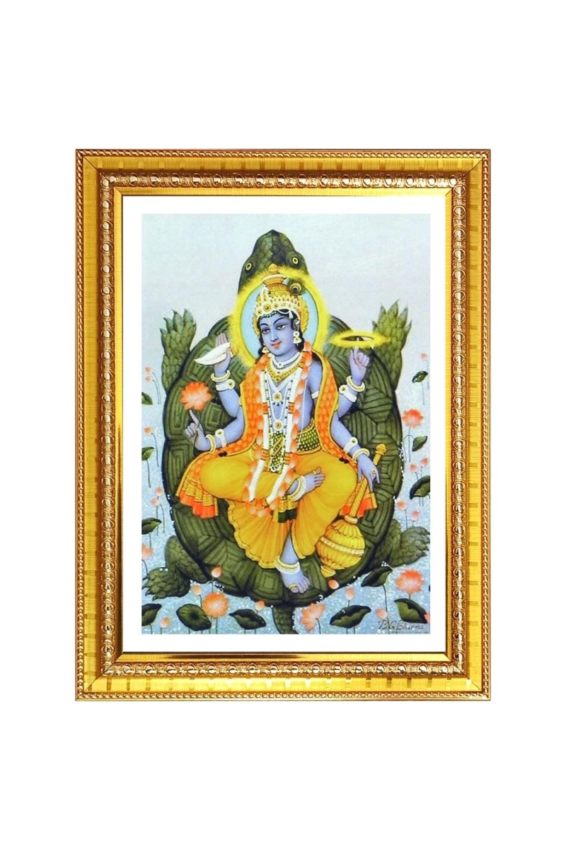 Lord vishnu's kurma avathar Photo Frame - 10x14 Inches, Brown Wooden Frame for Home, Office & Temple Decoration