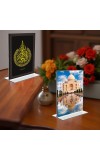 Islamic Allah & Taj Mahal Acrylic T-Style Photo Stand, Compact and Stylish Spiritual Display, easily change 2 photos (Pack of 1)