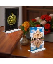 Islamic Allah & Taj Mahal Acrylic T-Style Photo Stand - 7x9 Inches, Compact and Stylish Spiritual Display, easily change 2 photos (Pack of 1)