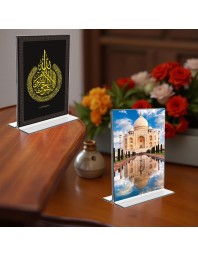 Islamic Allah & Taj Mahal Acrylic T-Style Photo Stand, Compact and Stylish Spiritual Display, easily change 2 photos (Pack of 1)