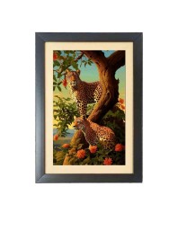 The two wild Cheetahs Photo Frame Funny Animal and Bird Cartoon Art, Black color, 17x21 Inch