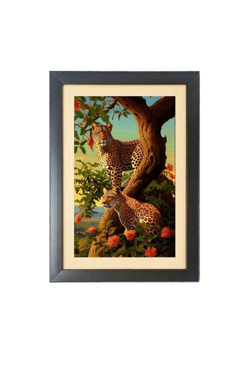 The two wild Cheetahs Black Photo Frame Funny Animal and Bird Cartoon Art