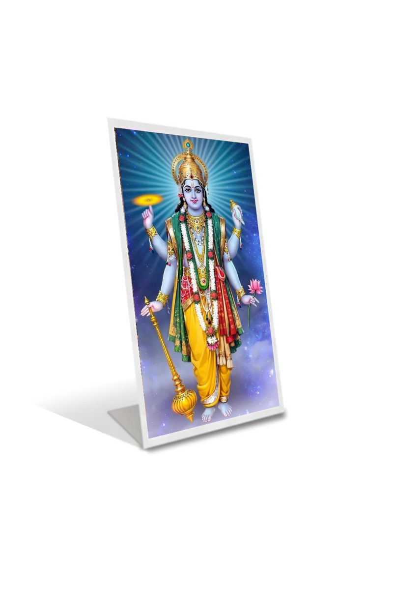 Car Desk/Table Top God Vishnu Acrylic L-Style Photo Stand - 2.5x3.5 Inches, Compact And Stylish Spiritual Display (F6736)