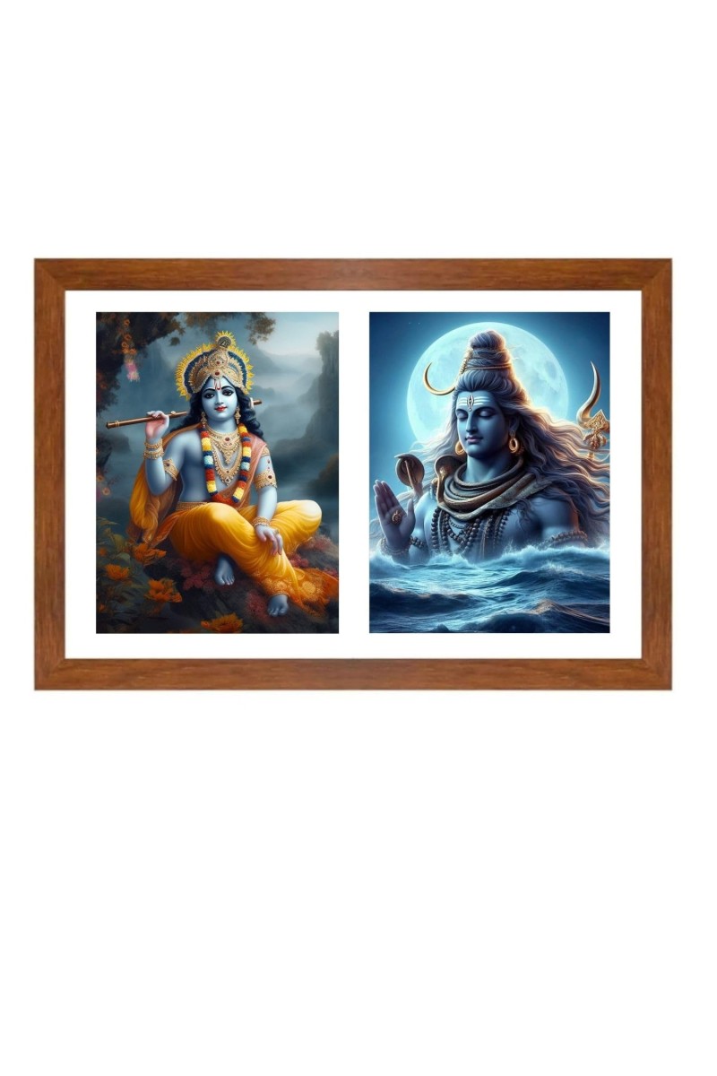 Lord krsihna and lord shiva Photo Frame - 19x23Inches - Spiritual Artwork for Home Decor, Puja Room and Office Decoration