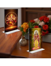 Sri Ganesh & Kartiyeka Acrylic T-Style Photo Stand - 11x13 Inches, Compact and Stylish Spiritual Display, easily change 2 photos (Pack of 1)