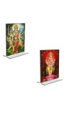 Car Desk/Table Top Lord Ganesh & Maa Durga Acrylic T-Style Photo Stand - 2.5x3.5 Inches, Compact and Stylish Spiritual Display, easily change 2 photos (Pack of 1)