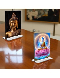 Buddha Acrylic T-Style Photo Stand, Compact and Stylish Spiritual Display, easily change 2 photos (Pack of 1)