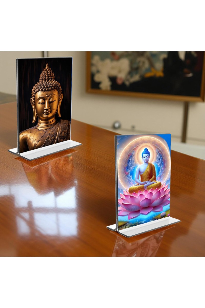 Buddha Acrylic T-Style Photo Stand - 11x13 Inches, Compact and Stylish Spiritual Display, easily change 2 photos (Pack of 1)