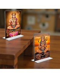 Sri Hanuman Acrylic T-Style Photo Stand - 5x7 Inches, Compact and Stylish Spiritual Display, easily change 2 photos (Pack of 1)