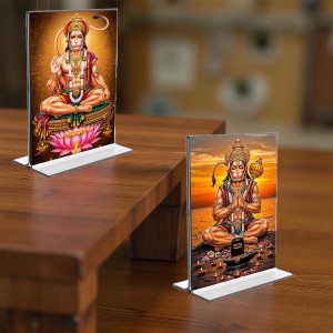 Sri Hanuman Acrylic T-Style Photo Stand - 5x7 Inches, Compact and Stylish Spiritual Display, easily change 2 photos (Pack of 1)