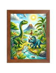 AI Funny Dinosaurs Art Picture for Kids - 10x14 inches, Brown Color - Perfect Wall Decor for Children's Room