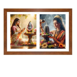 Worshipping lord shiva and lingam Photo Frame - 19x23Inches - Spiritual Artwork for Home Decor, Puja Room and Office Decoration