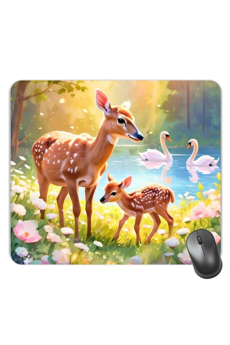 Customized Beautiful Deers Picture Sublimation Mouse Pad | 8 X 7.5 Inch | Smooth Cloth Surface | Non-Slip Rubber Base | Personalized Mousepad for Laptop & Desktop (F17285)
