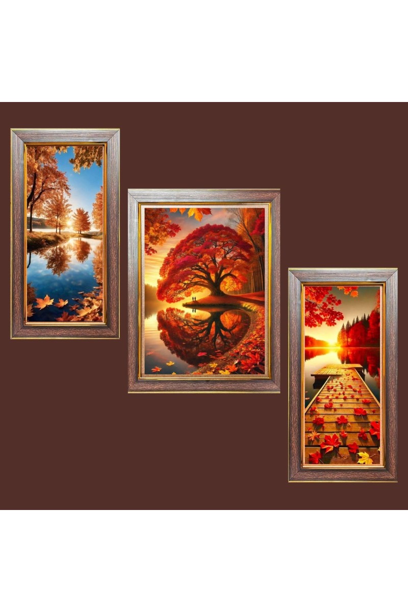 3-Pack orange color stunning nature view Photo Frames - 2 Pieces 14x21 Inch & 1 Piece 18x21 Inch - Rustic Wall Art for Home & Office Decor - Botanical Wall Hanging for Living Room, Bedroom, or W