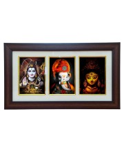 Hi tech Sales Shiv, Ganesh, Maa Durga photo frame || synthetic photo Frame with Glass || Three Gods in Single Frame (Multicolor) for wall, living room, gifts, pooja (brown)