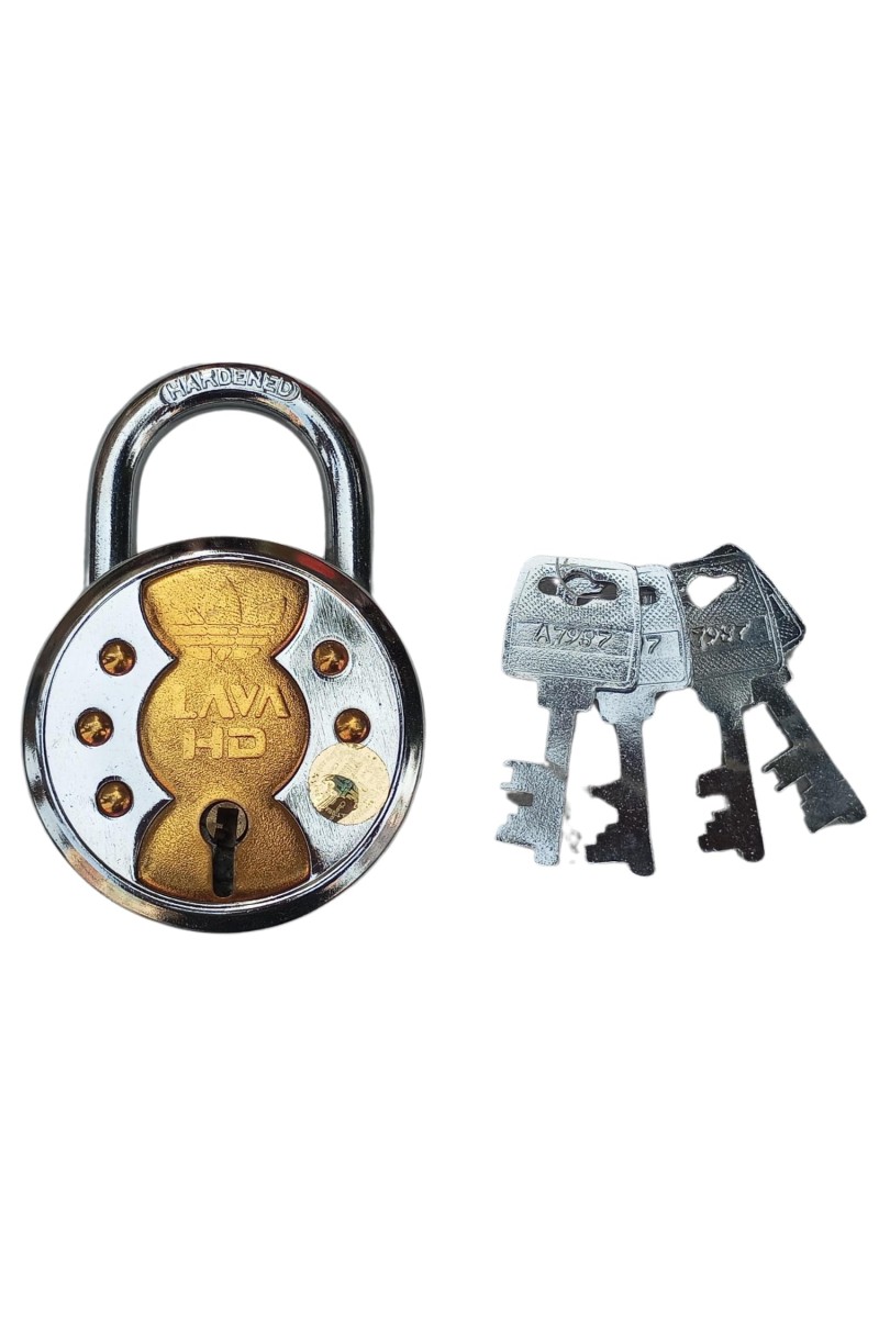 Hitech Sales Heavy-Duty Hardened Steel Padlock with 4 Keys, Brass Body (Lava HD) Durable Lock for Home, Office, and Outdoor Use
