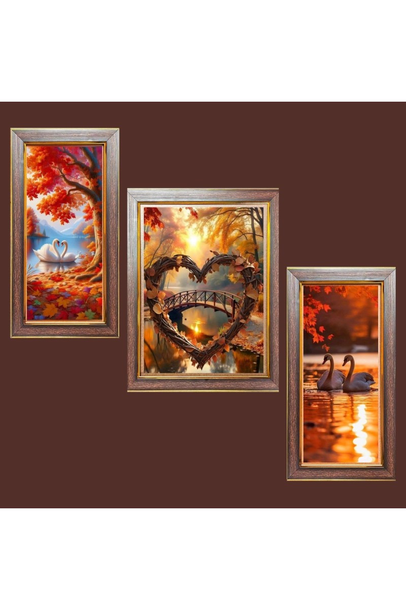 3-Pack Lovely swans Photo Frames - 2 Pieces 12x19 Inch & 1 Piece 16x19 Inch - Rustic Wall Art for Home & Office Decor - Botanical Wall Hanging for Living Room, Bedroom, or Workspace