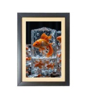 The lovely golden fish Photo Frame Funny Animal and Bird Cartoon Art, Black color, 11x15 Inch