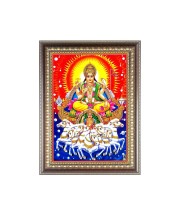 Lord Surya Dev Photo Frame - 10x14 Inches, Brown Wooden Frame for Home, Office & Temple Decoration