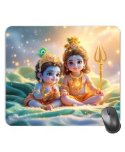 Customized Cute Lord Little Shiva and Krishna Picture Sublimation Mouse Pad | 8 X 7.5 Inch | Smooth Cloth Surface | Non-Slip Rubber Base | Personalized Mousepad for Laptop & Desktop (F17005)