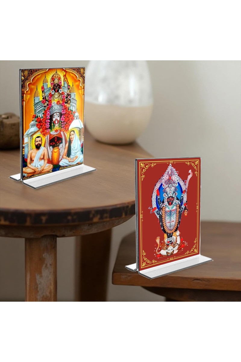 Debi Kali & Dakshineswar Kali Acrylic T-Style Photo Stand - 11x13 Inches, Compact and Stylish Spiritual Display, easily change 2 photos (Pack of 1)