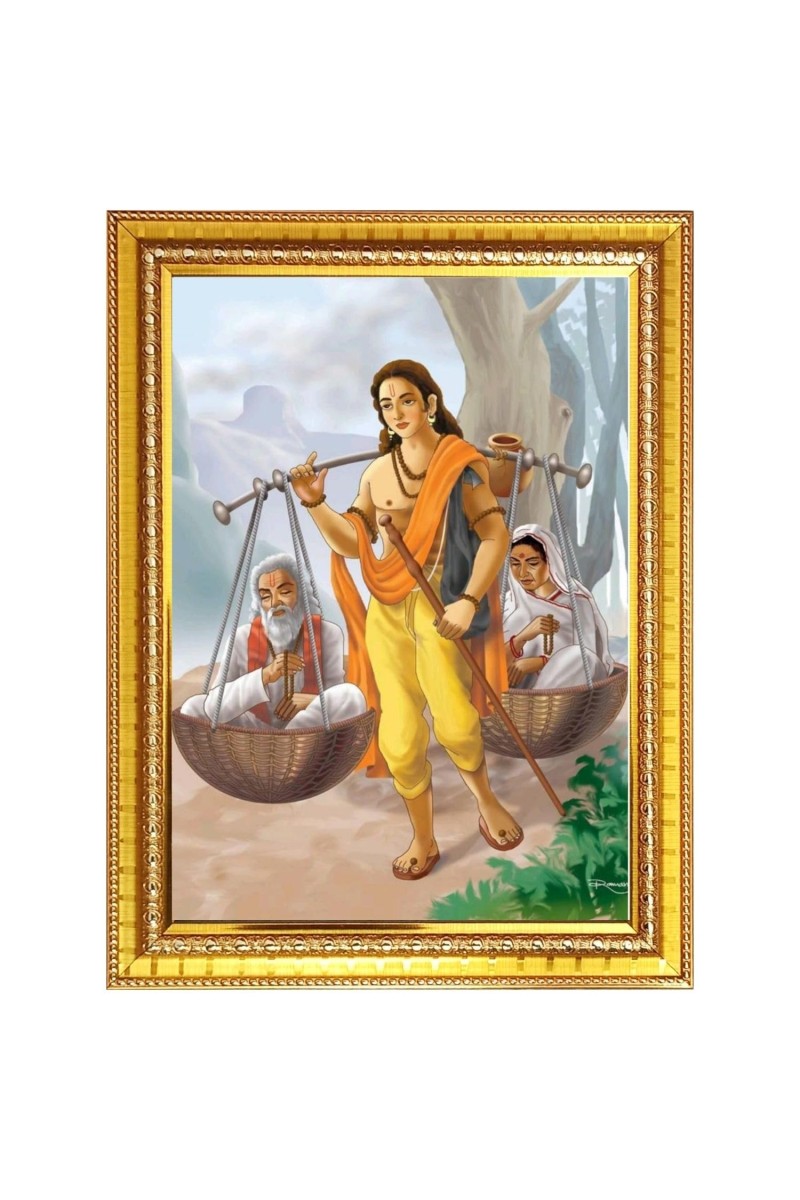 Shravana kumara with his parents Photo Frame - 10x14 Inches, Brown Wooden Frame for Home, Office & Temple Decoration