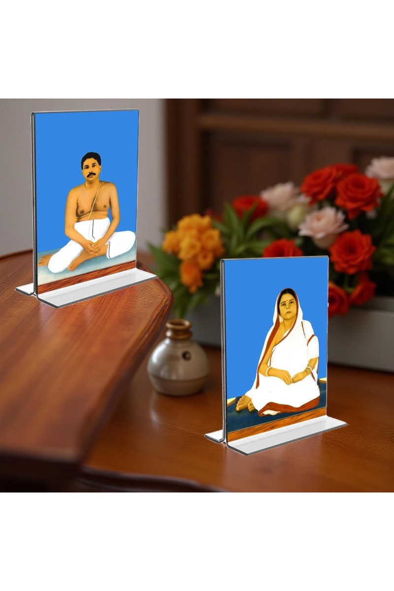Anukul Chandra Thakur & Jagajanani Sree Sree Barama Acrylic T-Style Photo Stand - 7x9 Inches, Compact and Stylish Spiritual Display, easily change 2 photos (Pack of 1)