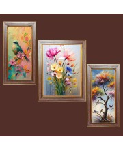 3-Pack Beautiful flowers and tree painting Photo Frames - 2 Pieces 10x17 Inch & 1 Piece 14x17 Inch - Rustic Wall Art for Home & Office Decor - Botanical Wall Hanging for Living Room, Bedroom, or