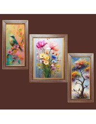 3-Pack Beautiful flowers and tree painting Photo Frames - 2 Pieces 10x17 Inch & 1 Piece 14x17 Inch - Rustic Wall Art for Home & Office Decor - Botanical Wall Hanging for Living Room, Bedroom, or