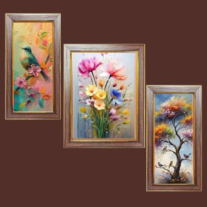 3-Pack Beautiful flowers and tree painting Photo Frames - 2 Pieces 10x17 Inch & 1 Piece 14x17 Inch - Rustic Wall Art for Home & Office Decor - Botanical Wall Hanging for Living Room, Bedroom, or