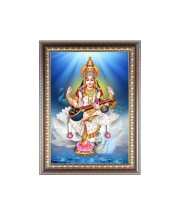 Maa Saraswati Photo Frame - 10x14 Inches, Brown Wooden Frame for Home, Office & Temple Decoration