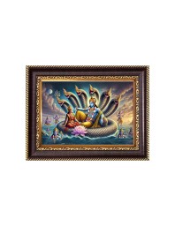 Lord Vishnu and Mata Lakshmi in Sheshnag Digital Print Photo 6.7x8.7 inches - Vibrant Religious Wall Art for Home, Office and Temple Decor.