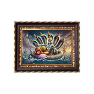 Lord Vishnu and Mata Lakshmi in Sheshnag Digital Print Photo 6.7x8.7 inches - Vibrant Religious Wall Art for Home, Office and Temple Decor.